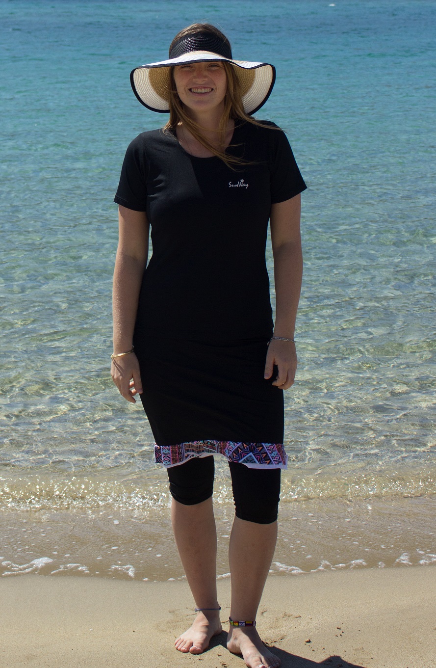 Conservative Swimwear Women Short Sleeve One Piece Swimsuit Women-Navy With  Skirt